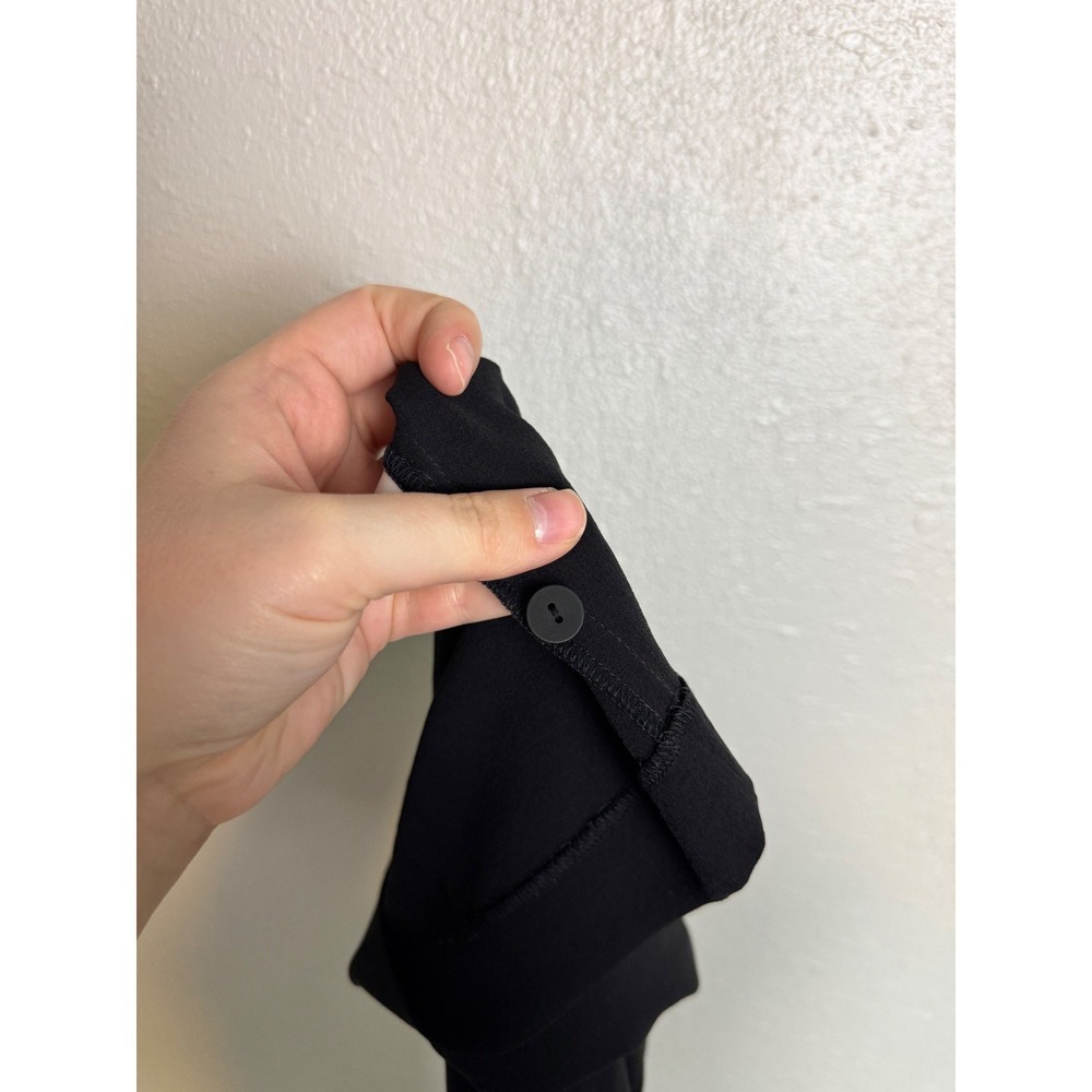 Eileen Fisher 100% Silk Wide Leg Pants Large Black Pull On Silk Georgette Crepe - Picture 7 of 7